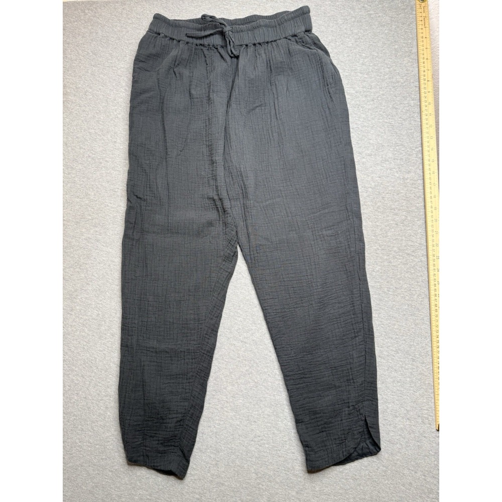 Pact Organic Cotton Gauze Pants Black Medium Elastic Waist Drawstring Relaxed